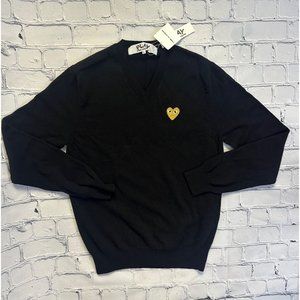 Comme des Garçons Play Heart V-neck Sweater with small gold heart